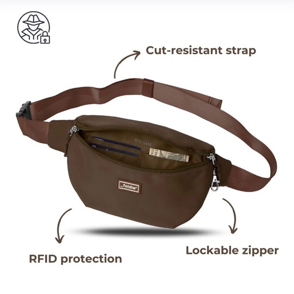 Foldie Brown RFID Crossbody Bag - Picture 1 of 5